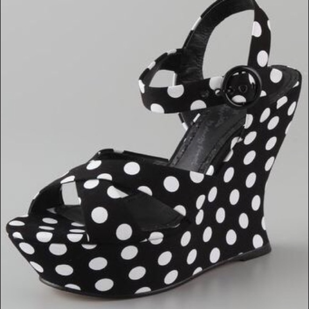 Alice + Olivia Platform Polka Dot Wedges, Size 39